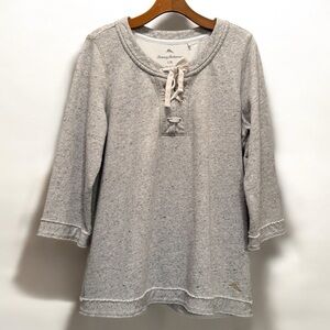 Tommy Bahama Sparkling Sands Lace Up Heather Gray Tunic Top Size L